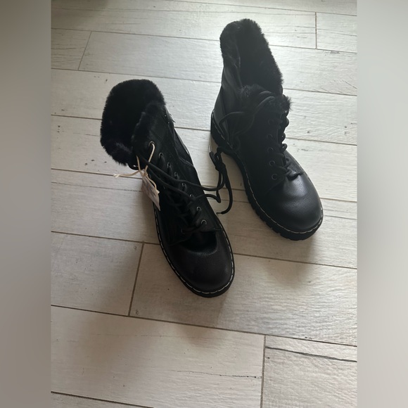 Sincerely Jules Black Ankle Boots with Fur Trim - Picture 3 of 6